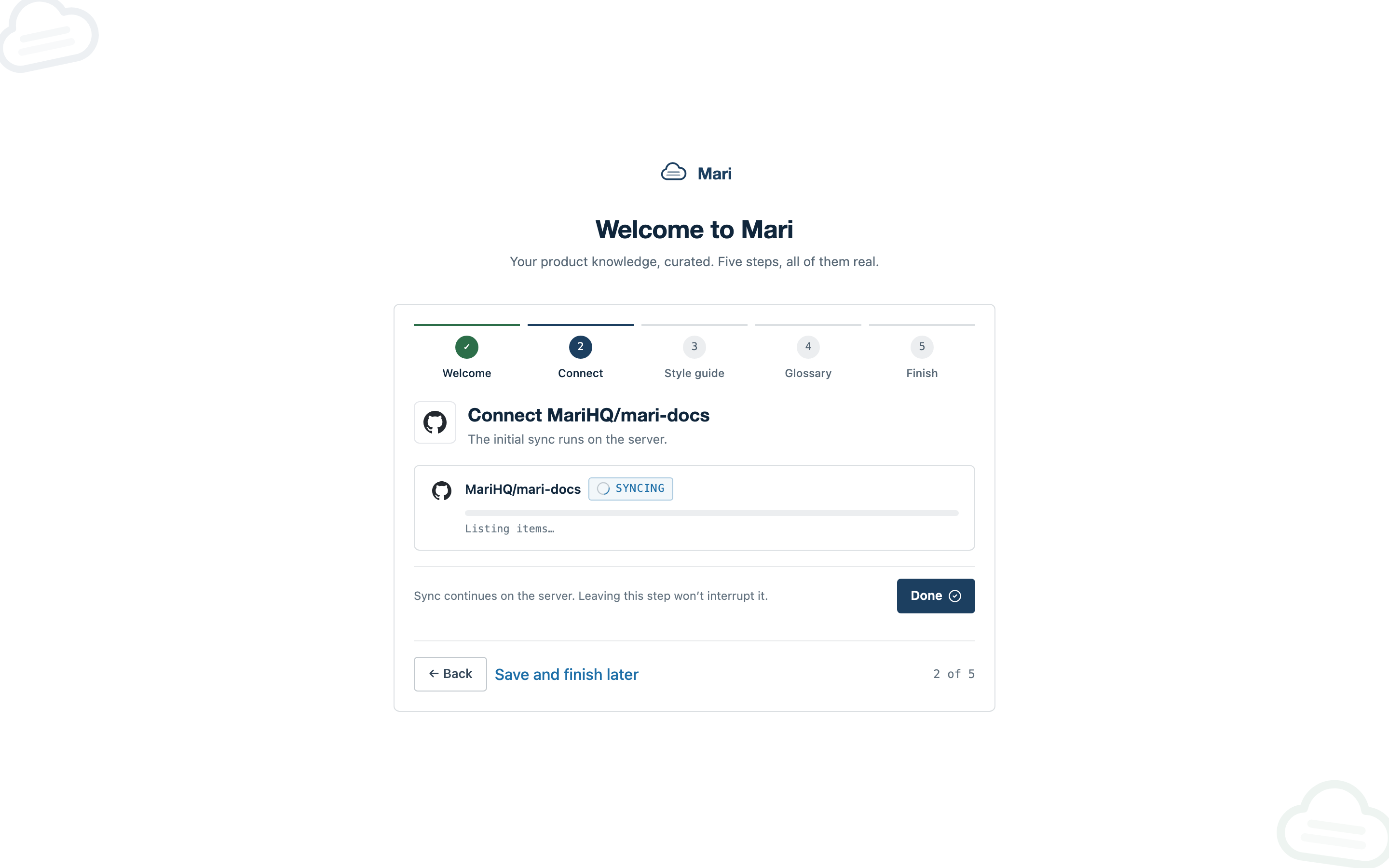 The first sync running live against a real GitHub repo